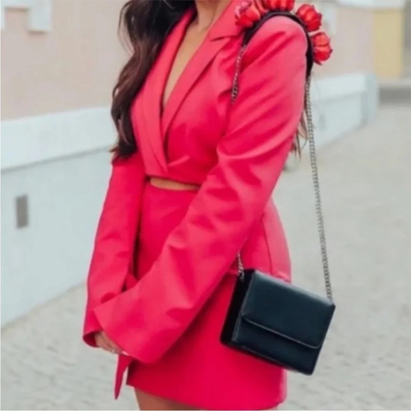 ZARA Blazer Cutout Dress Hot Pink Size XS Blogger Favorite - Picture 3 of 8